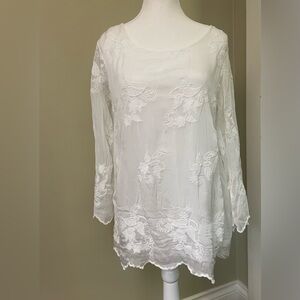 Chic White Floral Silk Blend Blouse